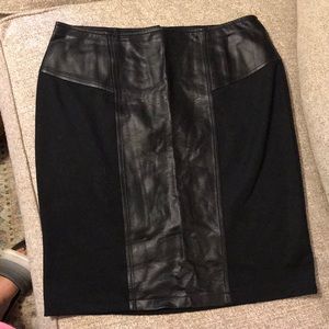 Black partial leather pencil skirt